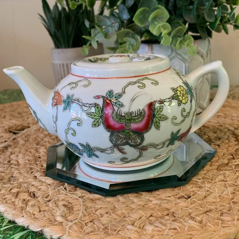 Vintage painted Butterfly Tea pot, EUC